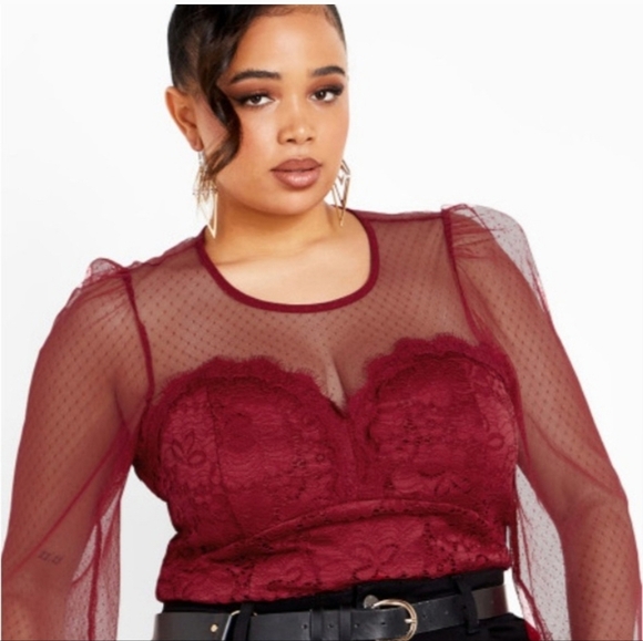 🍁🍂NWOT CITY CHIC 22 RUBY LACE BLOUSE - Picture 6 of 6